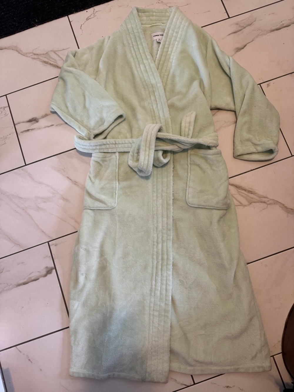 Lands' End Mint Green Plush Robe with Shawl Collar